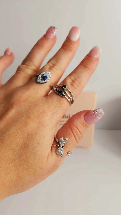 Mindful Rings Anxiety Ring Adjustable Size - One Size Fits All The Classic Bundle - Crystal Infused Fidget Spinner Rings