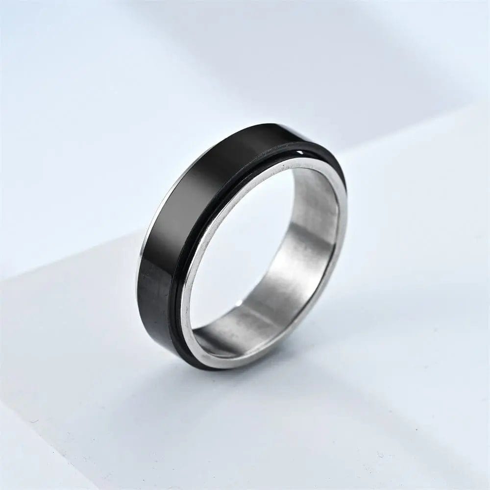 Mindful Rings Anxiety Ring The Elevated Collection Men's Rotating Ring - Black Sterling Silver Fidget Rotating Spinner Ring