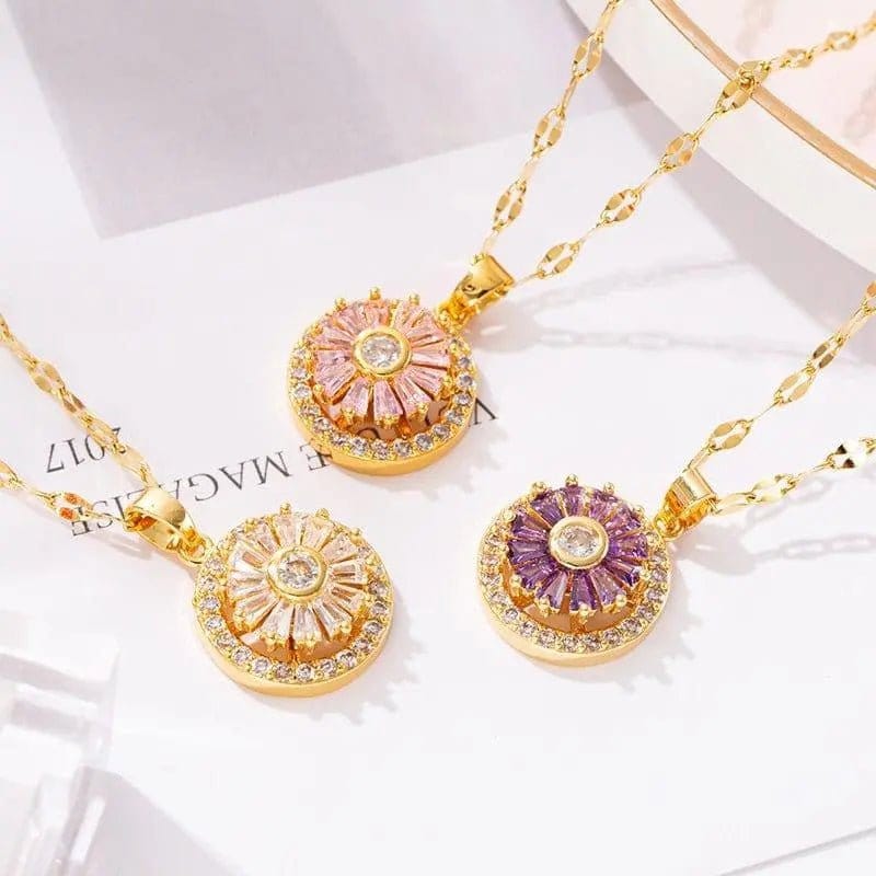 Mindful Rings Anxiety Necklace The Focus Collection - Spinning Necklace Gold Plated with Pink Gems