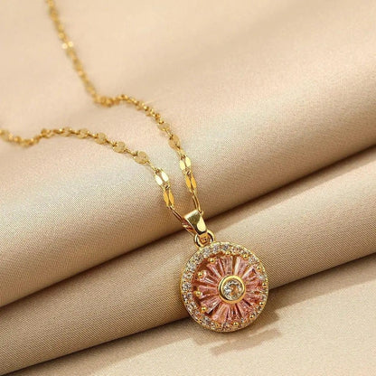 Mindful Rings Anxiety Necklace The Focus Collection - Spinning Necklace Gold Plated with Pink Gems