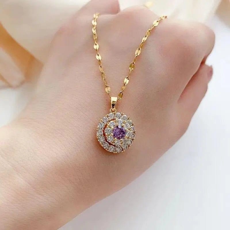 Mindful Rings Anxiety Necklace The Grounded Collection - Spinning Necklace Rose Gold Plated with Purple Gems