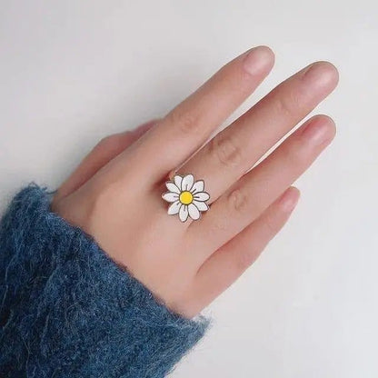 Mindful Rings Anxiety Ring The Lily - Silver White Spinning Sunflower Kids Fidget Spinner Ring