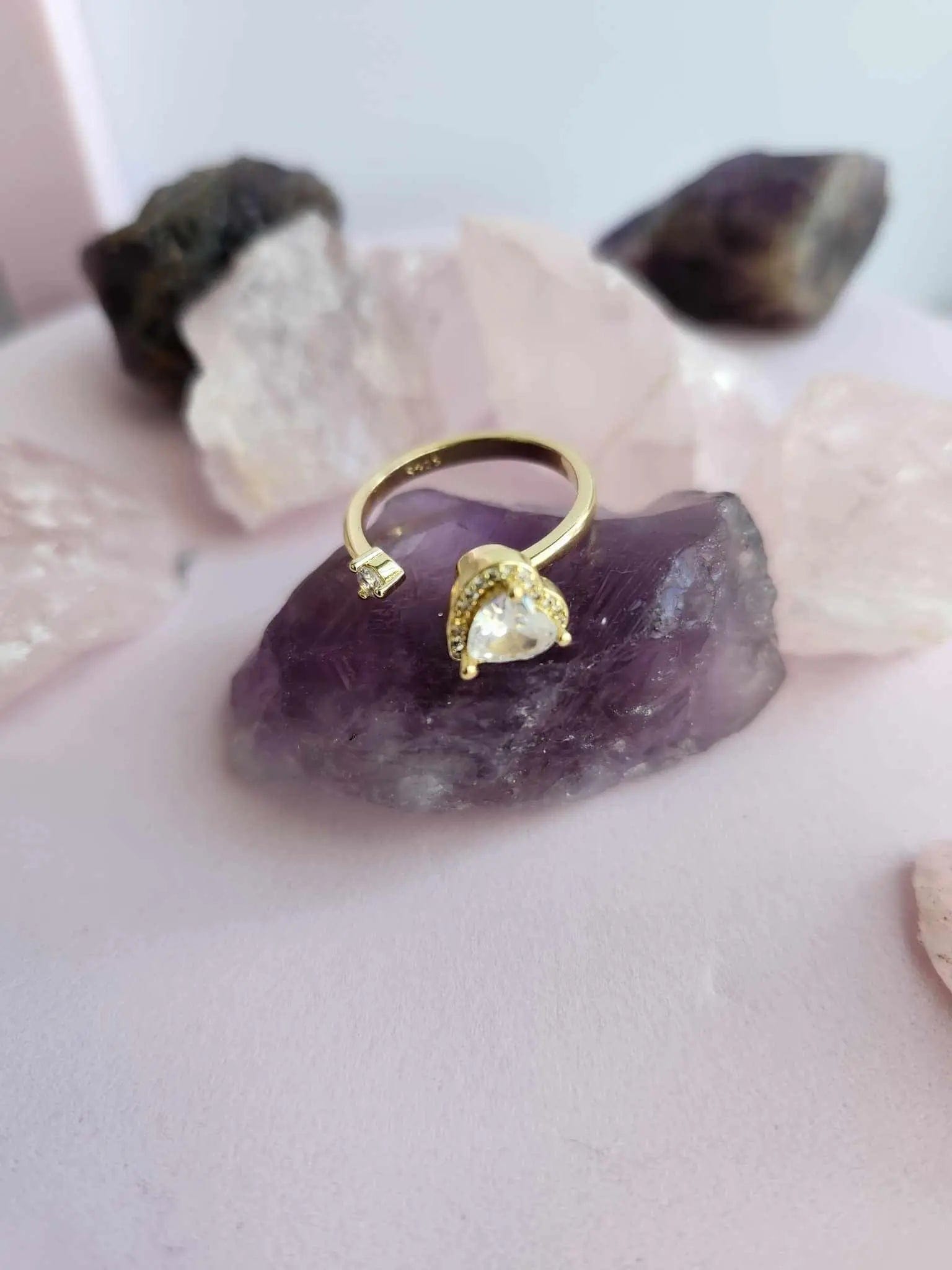 Mindful Rings Anxiety Ring Adjustable Size - One Size Fits All The Love-Centered Collection Mindful Rings - Gold Plated Clear Heart Gemmed Fidget Spinner Ring