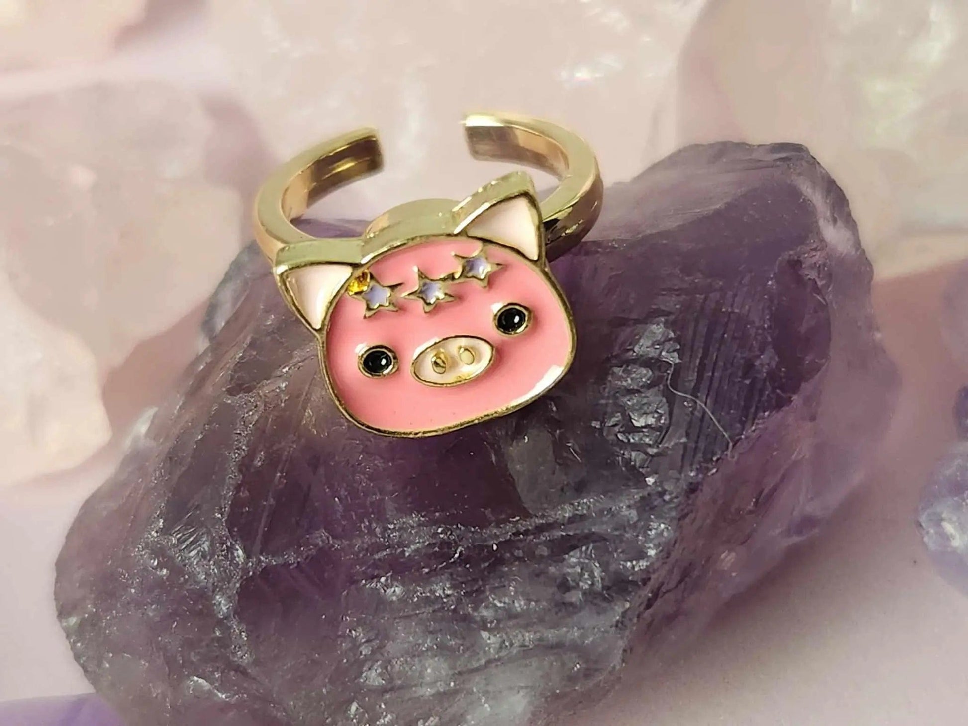 Mindful Rings Anxiety Ring The Luna - Pink Piggy Fidget Spinner Ring Anxiety Rings