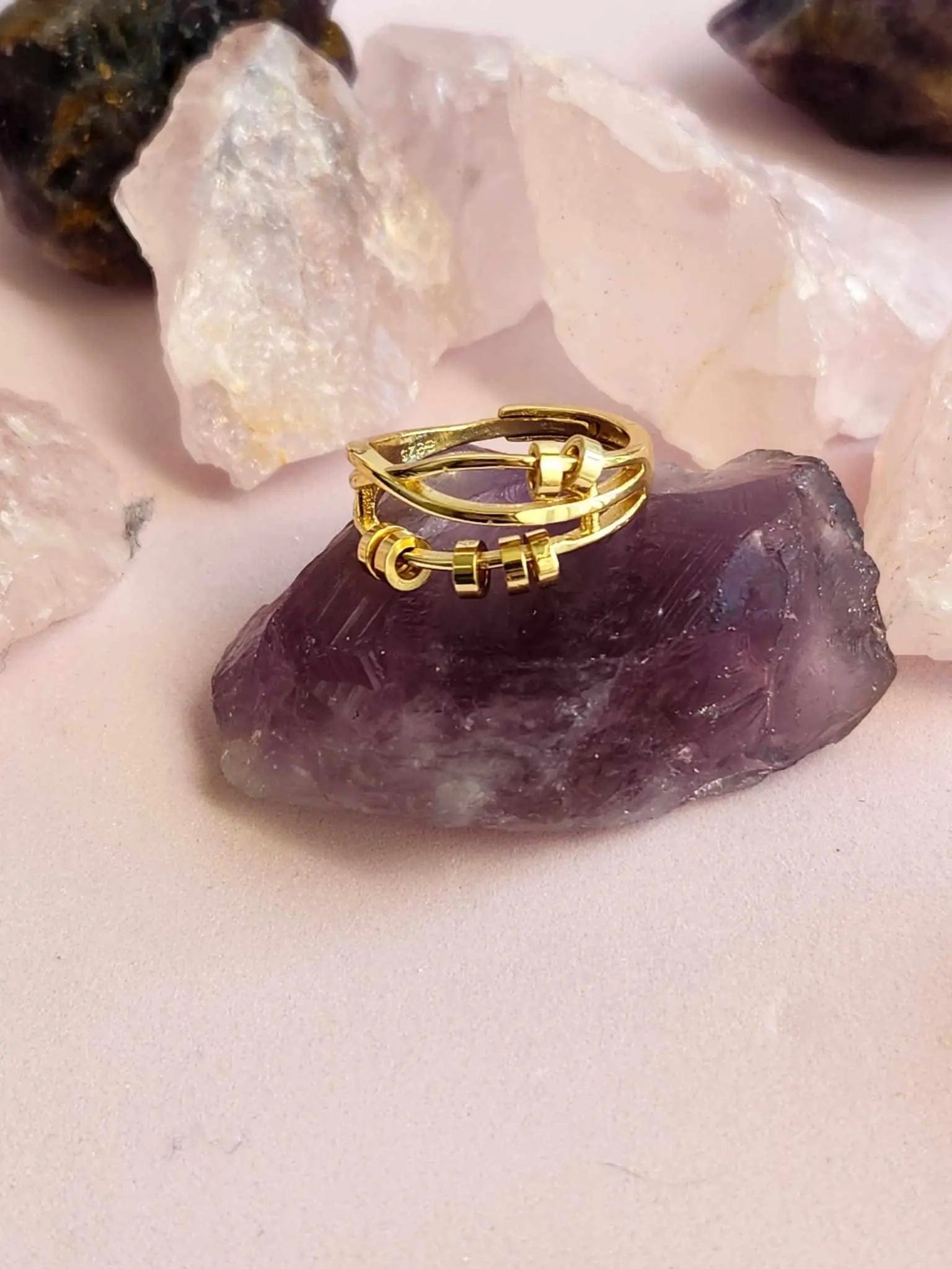 Mindful Rings Anxiety Ring Adjustable Size - One Size Fits All The Radiant Collection - Gold Plated Fidget Spinner Ring