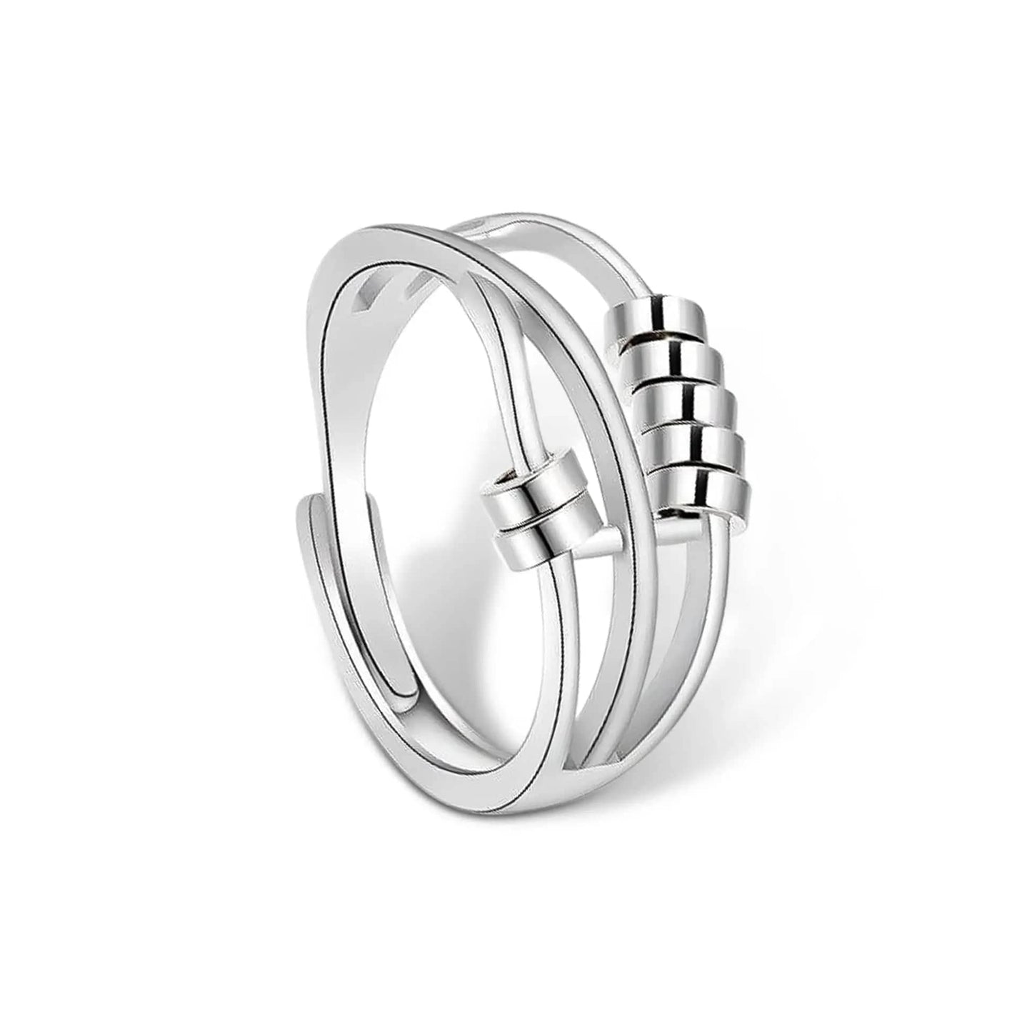 Mindful Rings Anxiety Ring Adjustable Size - One Size Fits All The Radiant Collection - Silver Fidget Spinner Ring