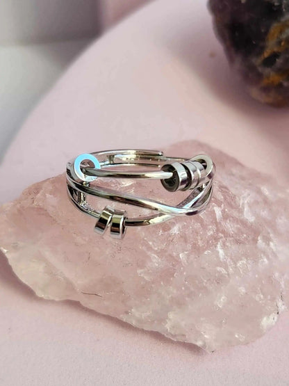 Mindful Rings Anxiety Ring Adjustable Size - One Size Fits All The Radiant Collection - Silver Fidget Spinner Ring