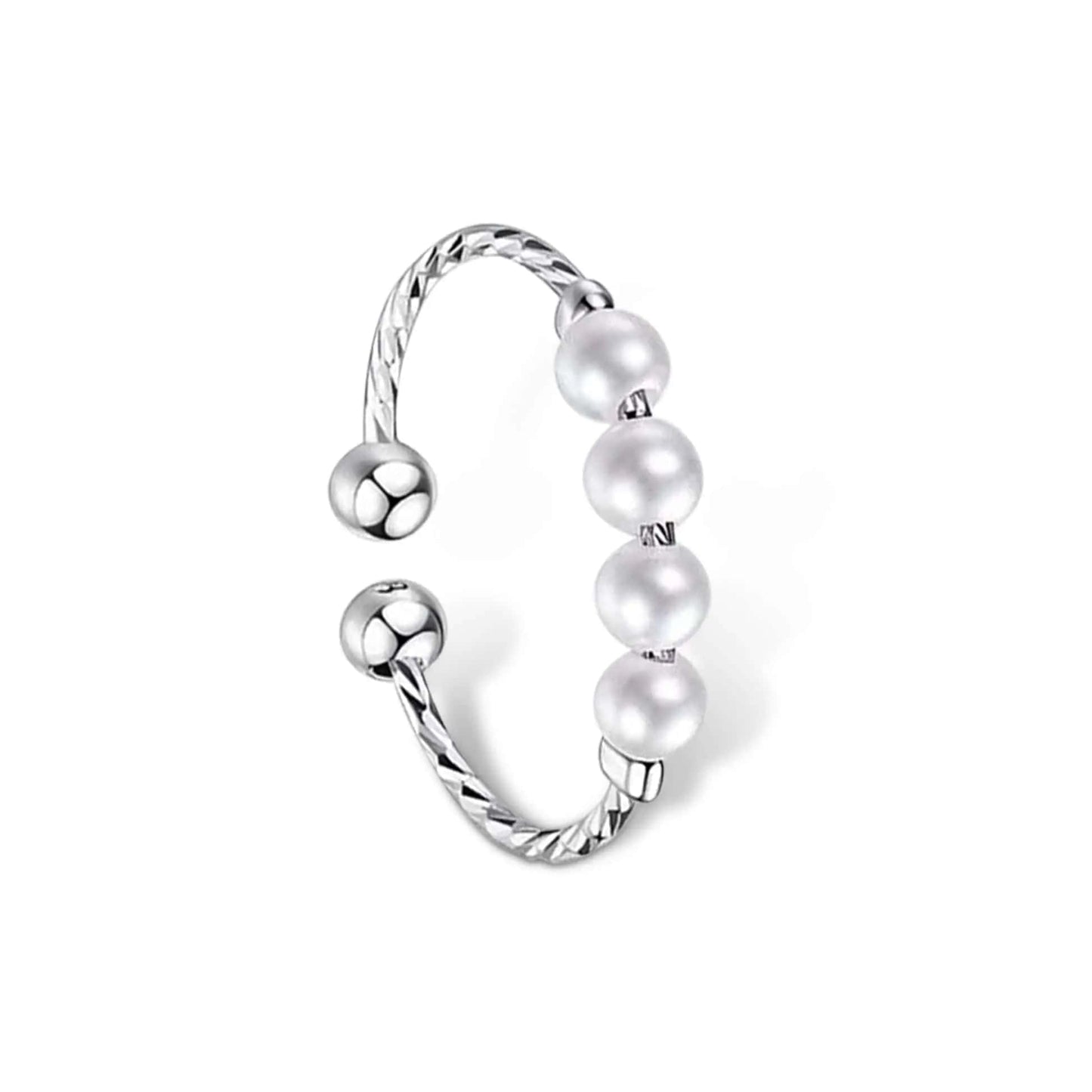 Mindful Rings Anxiety Ring Adjustable Sizing - Fits Most Fingers The Silver Twist Plated - White Faux Pearl Fidget Anxiety Ring