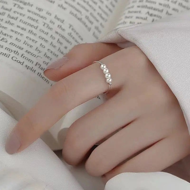 Mindful Rings Anxiety Ring Adjustable Sizing - Fits Most Fingers The Silver Twist Plated - White Faux Pearl Fidget Anxiety Ring