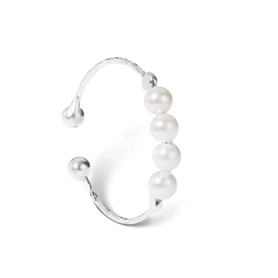 Mindful Rings Anxiety Ring Adjustable Sizing - Fits Most Fingers The Silver Twist Plated - White Faux Pearl Fidget Anxiety Ring