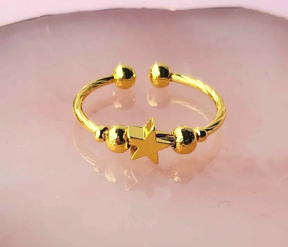 Mindful Rings Anxiety Ring Adjustable Size - One Size Fits All The Star Shine Collection - Gold Plated Fidget Spinner Ring