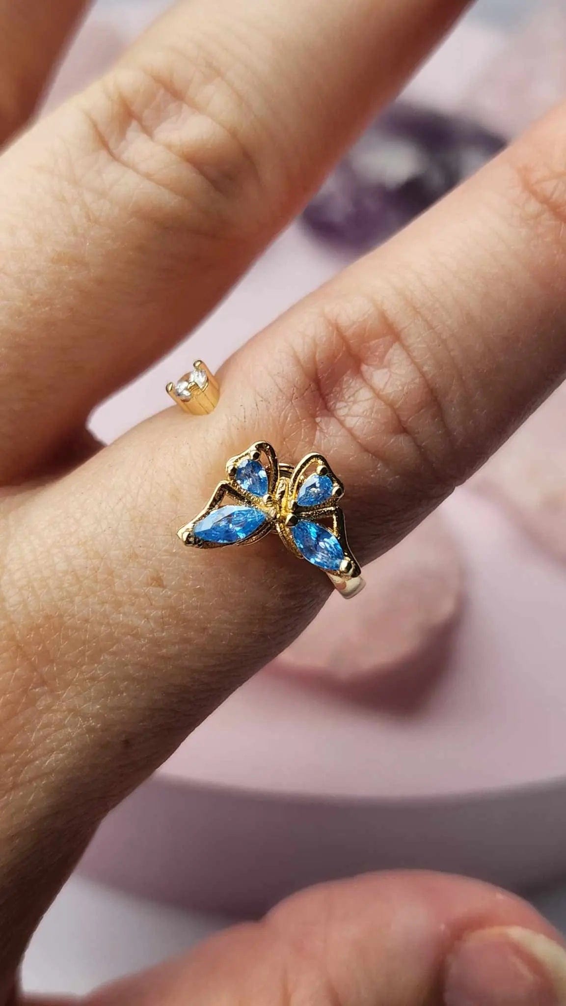 Mindful Rings Anxiety Ring Adjustable Size - One Size Fits All The Wellbeing Collection - Gold Plated Blue Butterfly Fidget Spinner Ring