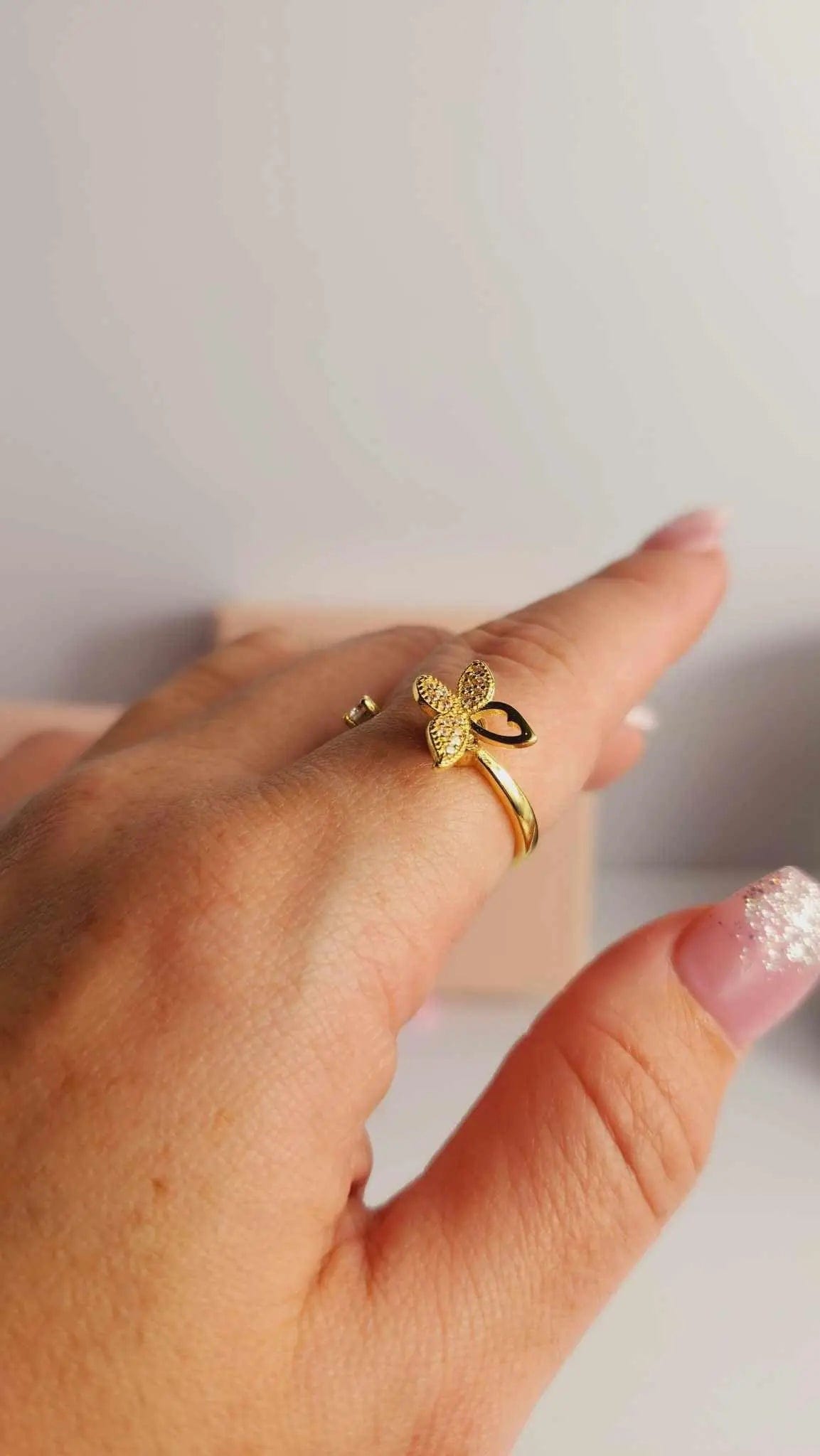 Mindful Rings Anxiety Ring Adjustable Size - One Size Fits All The Wellness Collection Mindful Rings - Gold Plated Iced Butterfly Fidget Spinner Ring