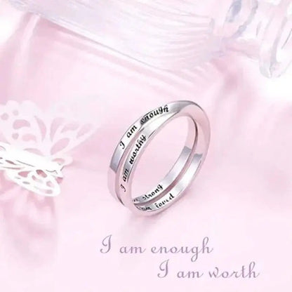 Mindful Rings Anxiety Ring White Gold Plated Inspirational Rings I Am Enough, I am Worthy, I am Strong, I Am Loved - Non Rotating Anxiety Relief Jewellery