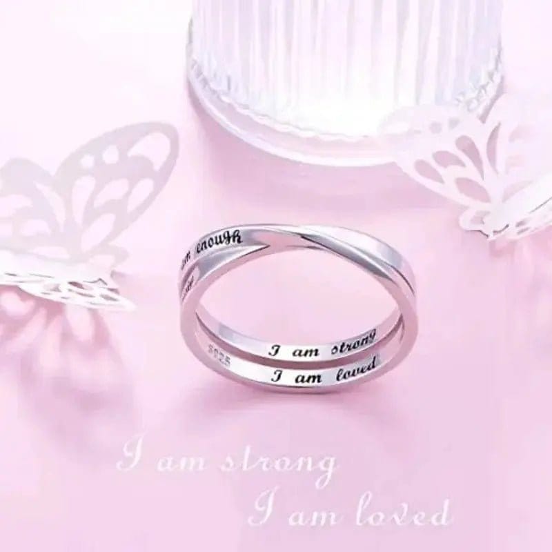 Mindful Rings Anxiety Ring White Gold Plated Inspirational Rings I Am Enough, I am Worthy, I am Strong, I Am Loved - Non Rotating Anxiety Relief Jewellery