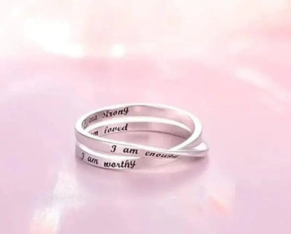 Mindful Rings Anxiety Ring White Gold Plated Inspirational Rings I Am Enough, I am Worthy, I am Strong, I Am Loved - Non Rotating Anxiety Relief Jewellery