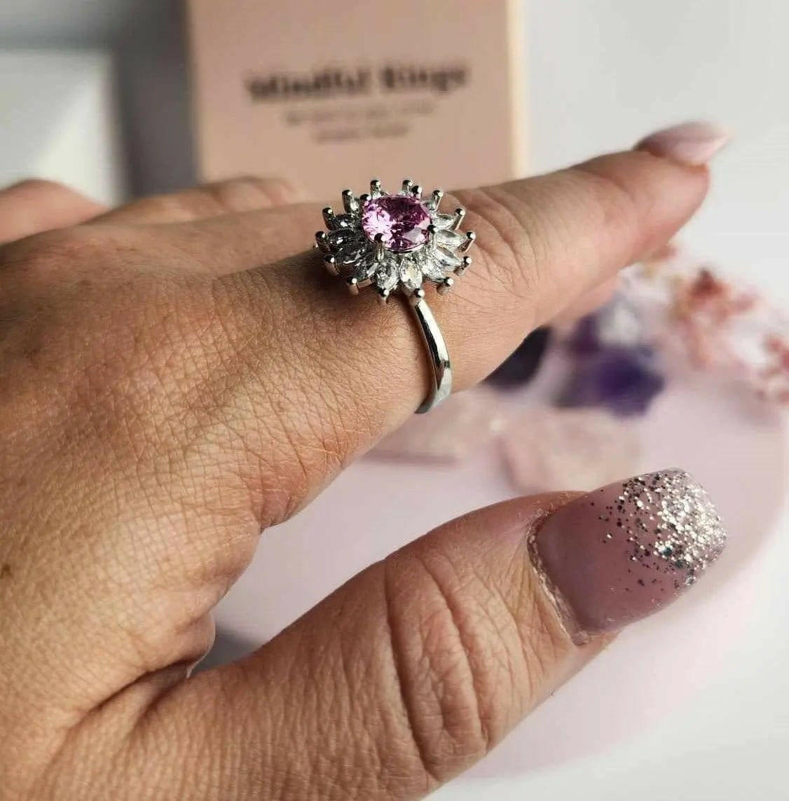 Pink Sun Flower Gratitude Fidget Spinner Ring - Mindful Rings