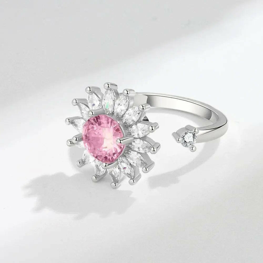 Pink Sun Flower Gratitude Fidget Spinner Ring - Mindful Rings
