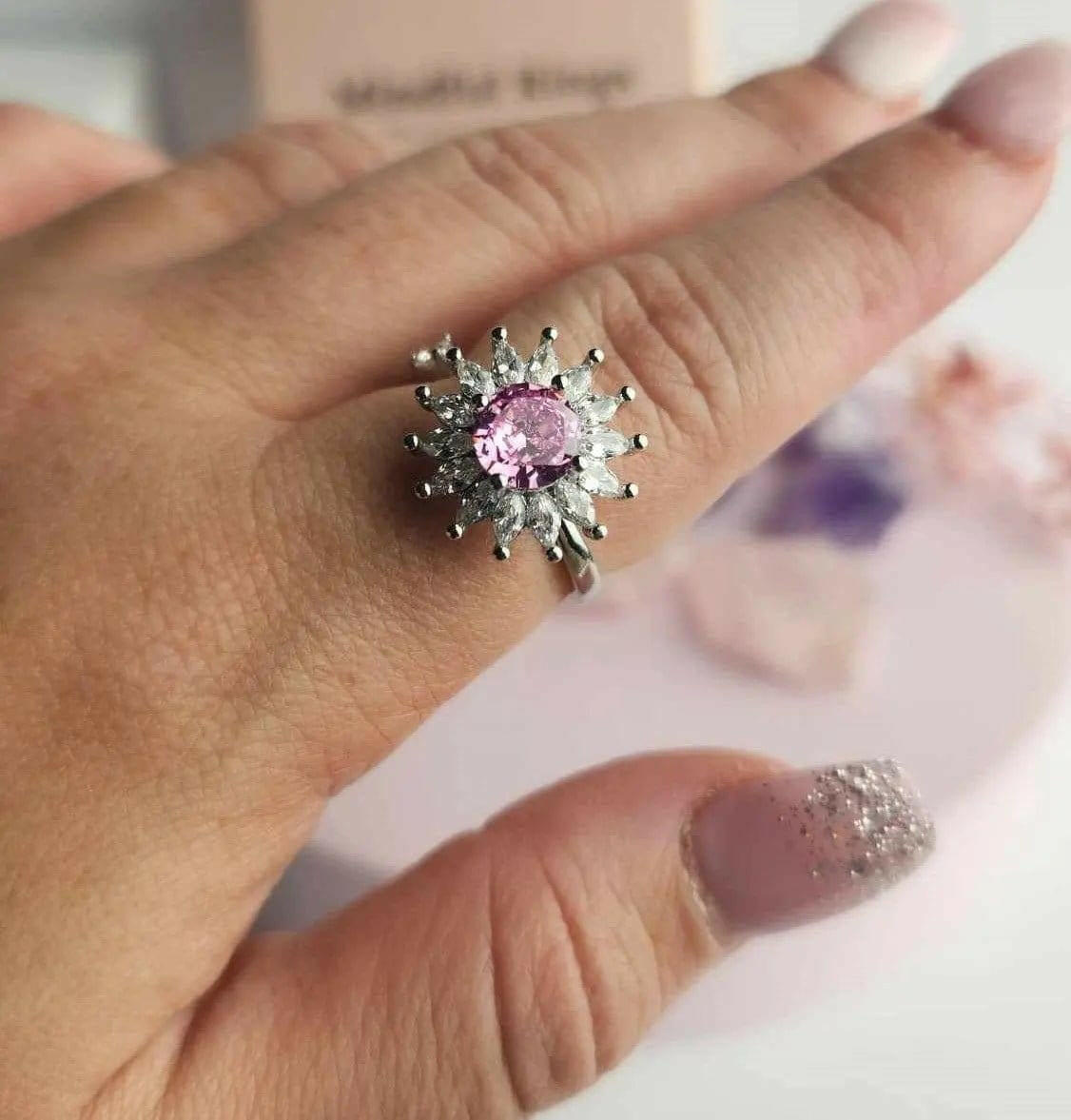 Pink Sun Flower Gratitude Fidget Spinner Ring - Mindful Rings