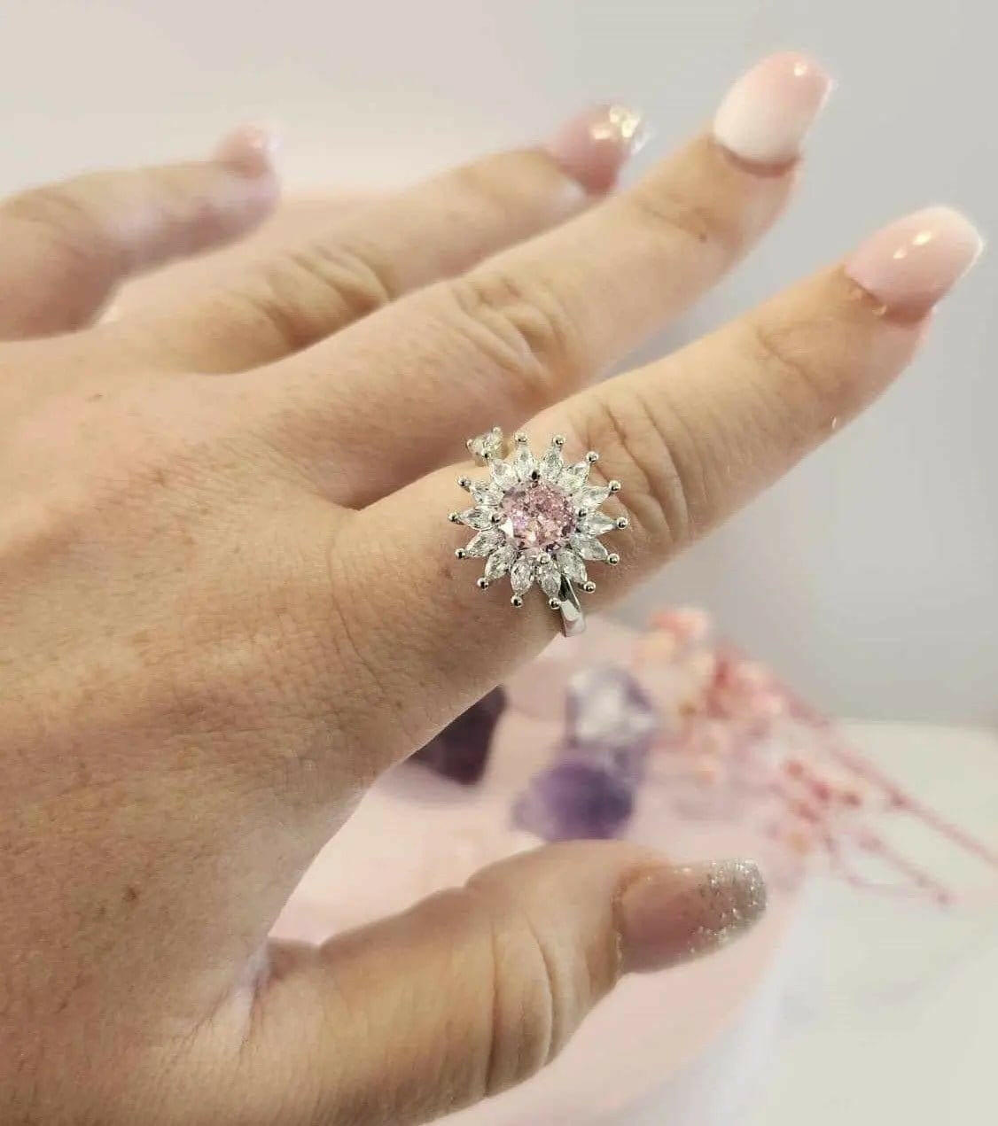 Pink Sun Flower Gratitude Fidget Spinner Ring - Mindful Rings