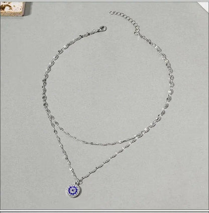 PRE ORDER Evil Eye Double Layer Stainless Steel Silver Devils Eye Anxiety Relief Fidget Necklace - Mindful Rings