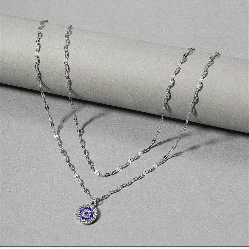 PRE ORDER Evil Eye Double Layer Stainless Steel Silver Devils Eye Anxiety Relief Fidget Necklace - Mindful Rings